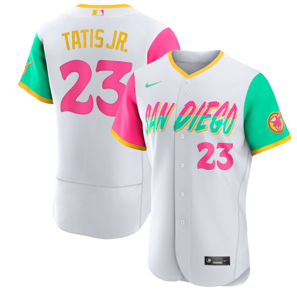 Men's San Diego Padres #23 Fernando Tatis Jr. 2022 White City Connect Flex Base Stitched Baseball Jersey